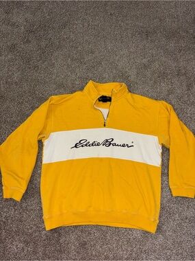 Eddie Bauer Yellow Half-Zip Sweatshirt with White Chest Panel